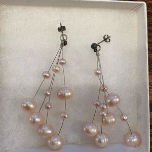 Elegant Pink Pearl Dangle Earrings